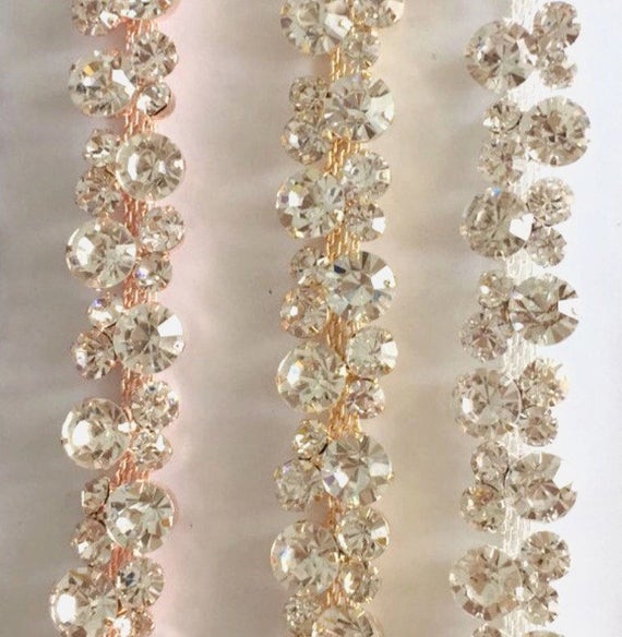 Rose Gold Rhinestone Trim by the Yard Wholesale gold Bridal Trim rose