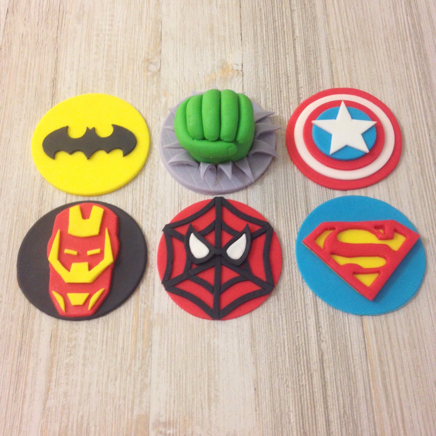 Superhero Cupcake Toppers Edible Fondant Set of 12