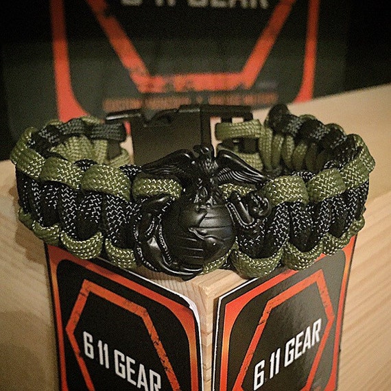 USMC EGA Black/OD Green Paracord Bracelet