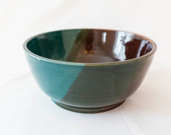 Ceramic bowl - teal, amber, brown, green