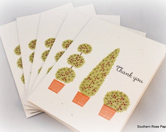 Thank You Cards Set, Note Card Set, Topiary, Tree, Cute, All Occasion, Blank Note Cards, Hand Stamped, Handmade Cards, Thank You Notes
