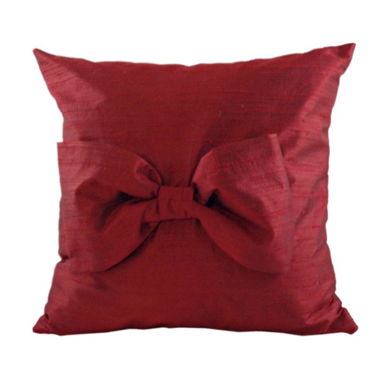 Red SILK Throw Pillow with Bow for Couch or Bedroom 16 x 16