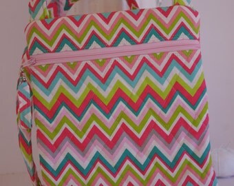 Cross body chevron pink white quilted shoulder bag purse