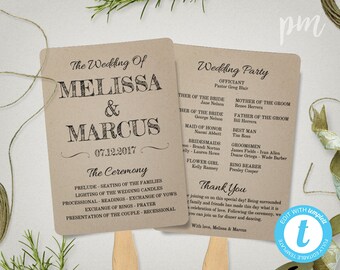 Rustic Wedding Program Fan Template, Fan Wedding Program Template, Instant Download, Ceremony Program, Rustic Design