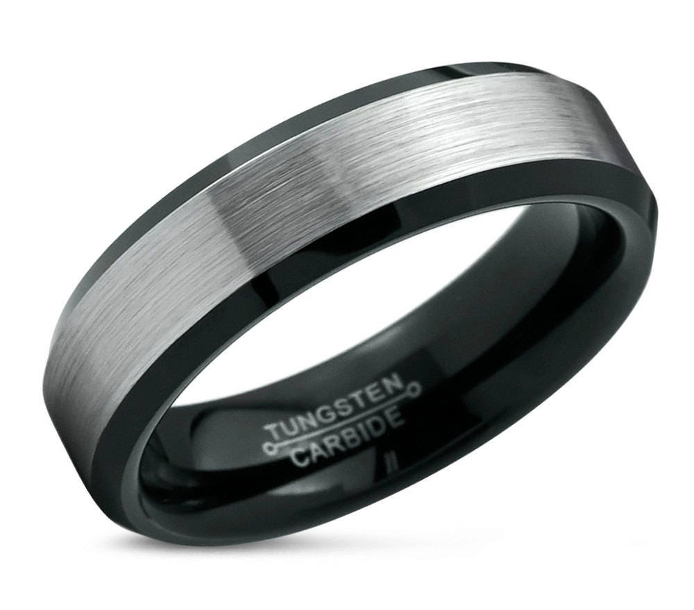 tungsten ring mens brushed silver black wedding band tungsten ring tungsten carbide 6mm tungsten ring man male women anniversary matching - Black Wedding Ring For Him tungsten ring mens brushed silver black wedding band tungsten ring tungsten carbide 6mm tungsten ring man male women anniversary matching - Black Wedding Ring For Him