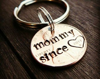 Custom Mommy Since Lucky Penny Keychain. New mommy, Mother's Day Gift, Mom Gift, Best Selling Items, First Mother's Day, Personalized Gift