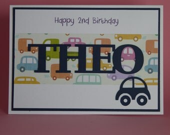 Personalised Handmade Cars Boys Birthday card with Name, boys 1st birthday card, personalised 1st birthday card, cars birthday card,