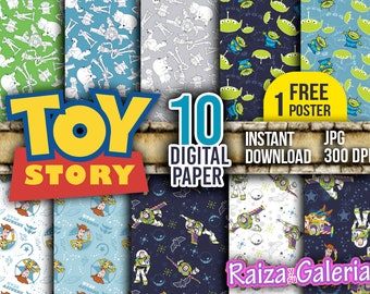 AWESOME Disney Toy Story Digital Paper. Instant Download - Scrapbooking - Toy Story Printable Paper + FREE POSTER
