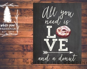 PRINTABLE Wedding Dessert sign, Wedding Donut Sign, All you need is love and a donut sign, Donut bar, Dessert Bar, Red Velvet, Donuts