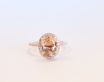 Halo Morganite Engagement Ring, Rose Gold Diamond Ring, Rose Gold Ring, Diamond Ring