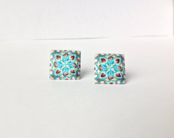 Polymer clay earrings - Stud Earrings - Geometric earrings - Turquoise earrings - Modern jewelry -Minimalist earrings-Contemporary earrings