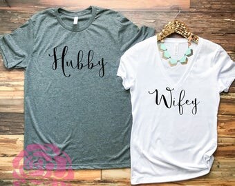 Hubby Wifey Shirt Set. Hubby Wifey Shirts. Wifey vneck. Hubby Shirt. Husband Shirt. Hubby Tshirt. Wife Shirt. Wife Tshirt. Wifey Shirt