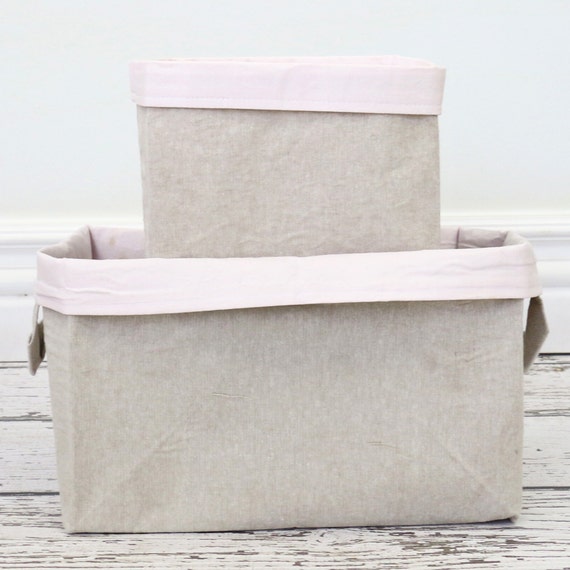 Blush and Linen Fabric Storage Bins Large Bin Small Bin