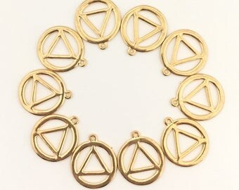 TEN Unity Symbol Charms / Alcoholics Anonymous Symbol / Circle Triangle / Recovery Jewelry / Recovery Charms / AA Charms / TEN Charms