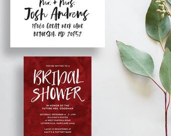 watercolor bridal shower invitations // red watercolor bridal shower invite // cranberry watercolor // party invite // printable // custom