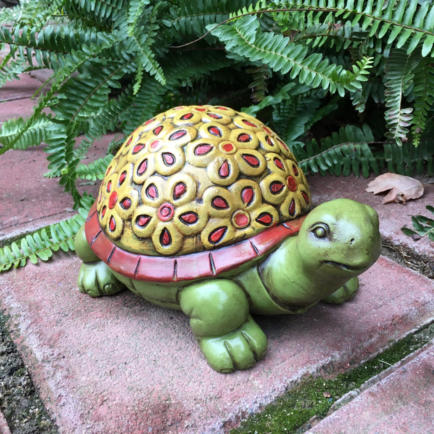 Concrete Garden Turtle Hand Painted Flower Tortoise With