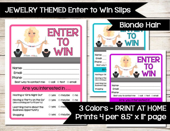 JEWELRY Enter to Win Door Prize Drawing Slip Raffle