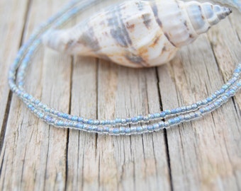 Iridescent aqua anklet ultra dainty bracelets beach anklets seed beads bracelets delicate friendship bracelets boho chic jewelry