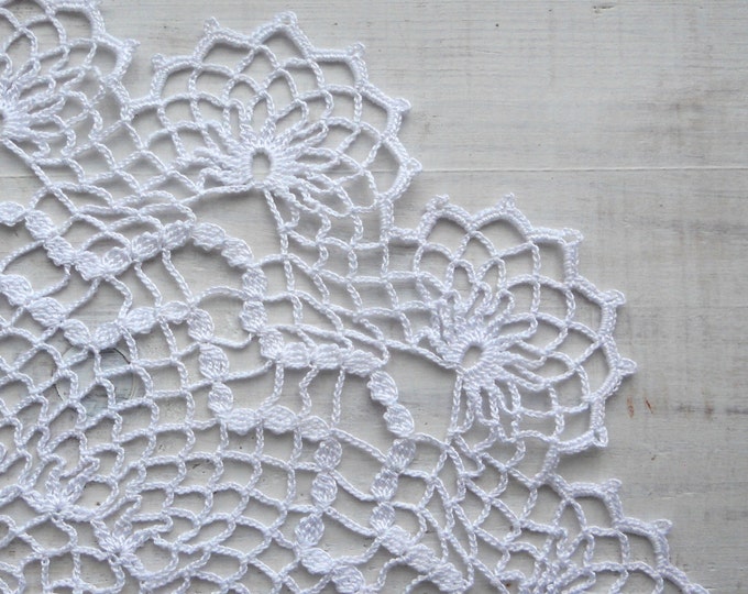 13 inch Crochet Lace Doily, Handmade White Doily, Housewarming Gift, White Table Decor, White Crochet Tablecloth, White Home Decor, Doilies