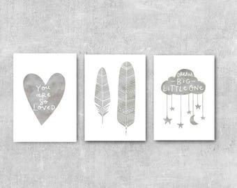 Grey Nursery Wall Art Set Nursery Prints Set of 3 Prints Grey Nursery Decor Set Grey Baby Wall Art Gift For Baby Nursery Neutral Baby Decor