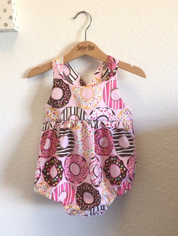 BACK IN STOCK Pink Donut Shop Big Bow Tie Bubble Romper