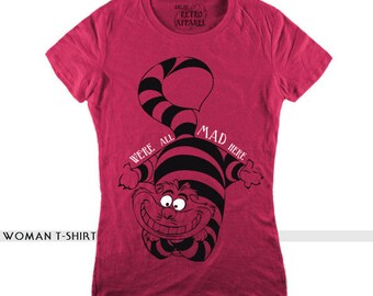 CHESHIRE CAT hot pink t-shirt, Alice in Wonderland t-shirt, retro tees, cat t-shirt, pink woman t-shirt, summer tee, vintage tee