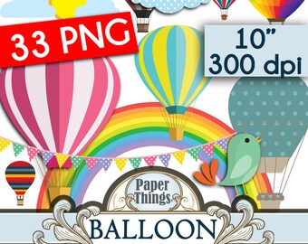 33 Hot Air Balloon Clipart Pack - Balloons Clip Art - Balloon Clipart - Digital Hot Air Balloon Clip Art - Party Balloons Clip Art - O3