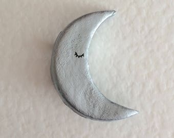 Silver sleeping moon brooch