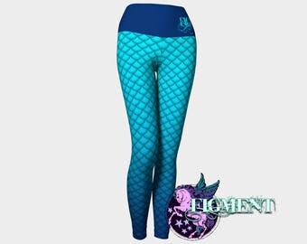 Mermaid Yoga Leggings - blue - mermaid costume, plus size leggings, Halloween costume, mermaid tail, mermaid scale, activewear, cosplay