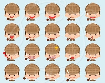 40 Sherlock Holmes Emojis Digital Clipart - PNG Format - Personal and Commercial Use