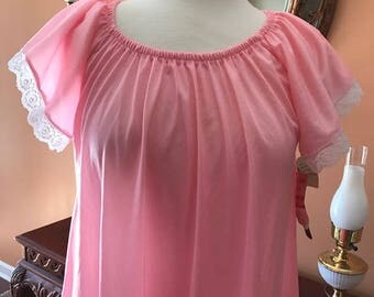 Beautiful Pink Negligee Long Night Gown With short Sleeves One size Fit By Dream wear Lingerie gift for Mother's Day