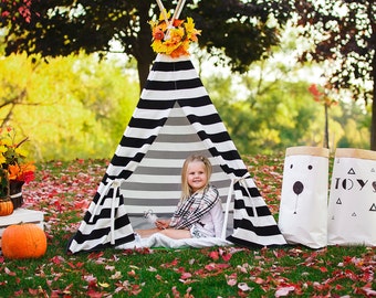 Black White Stripes Kid's Teepee | Tent | Tipi | Playhouse | Wigwam | Ready to Ship | Photo Prop | Decor | Nautical | Trend | Monochrome