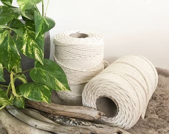 Macrame Cord 4mm x 2kg (approx 220m) 3 Ply (3 Strand) Twisted Natural Cotton Australian Macrame Rope