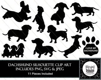 Dachshund Silhouette Clip Art Set - 11 Piece - Pet Dog Silhouette - 7 inches - Instant Download - Printable - SVG, PNG & JPEG #30