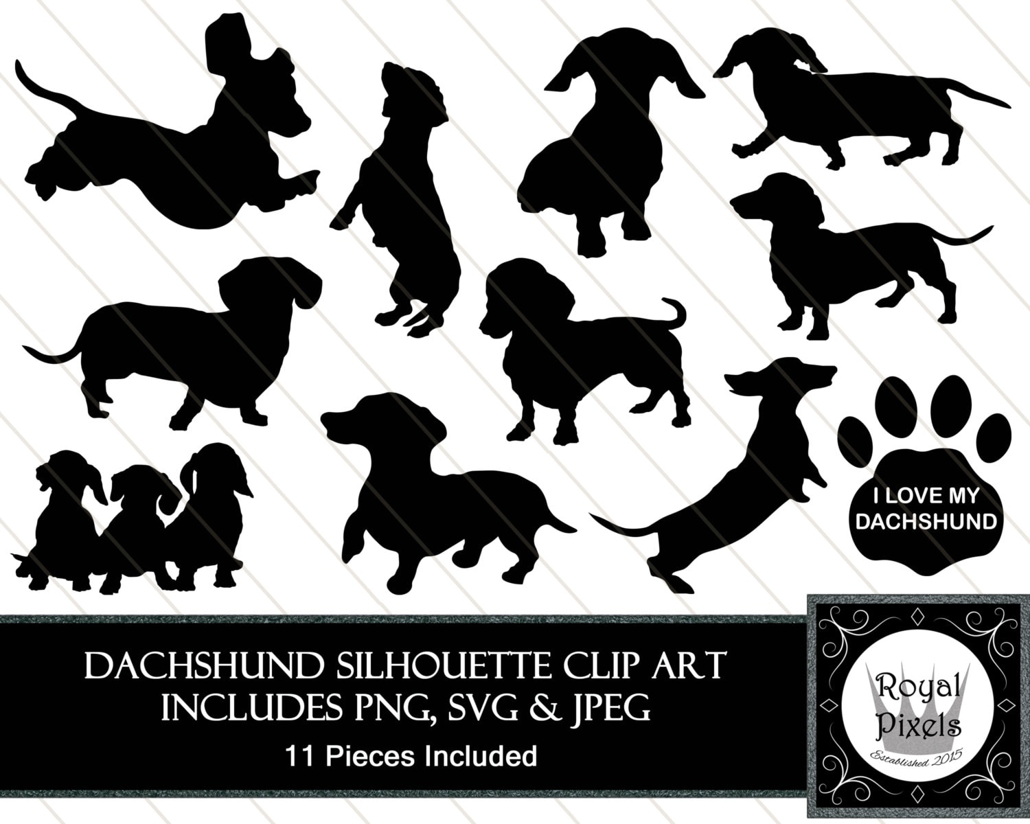 Dachshund Silhouette Clip Art Set 11 Piece Pet Dog