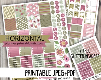 Horizontal Purple Hearts printable planner stickers purple gray brown hearts arrow weekly spring set for use with Erin Condren LifePlannerTM