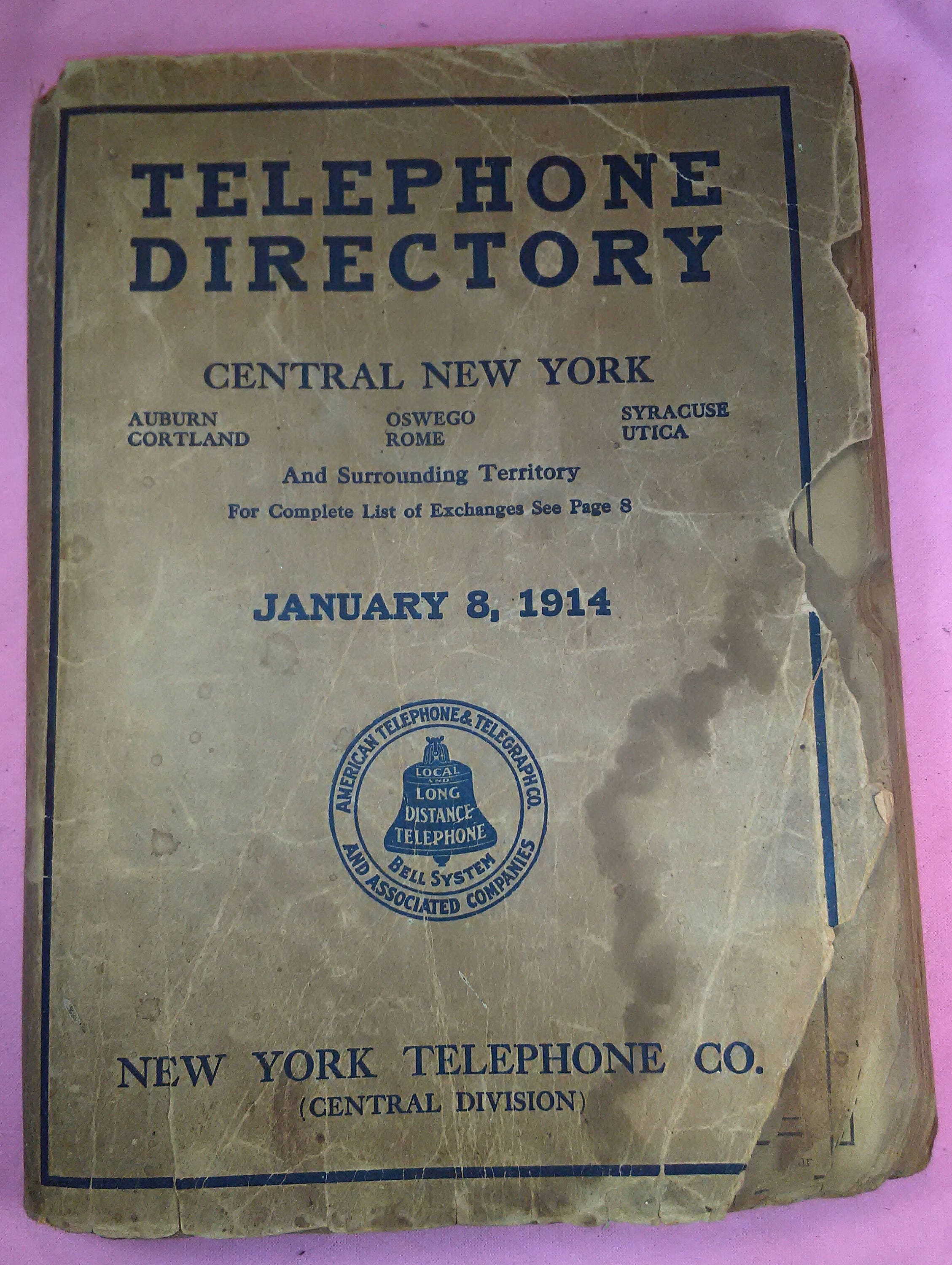 1914 NEW YORK Telephone Directory Old Phone Book Antique