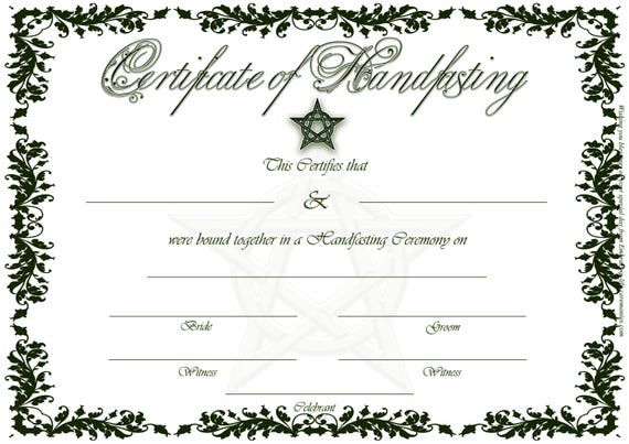 Printable Green Handfasting Certificate Celtic Pagan 0