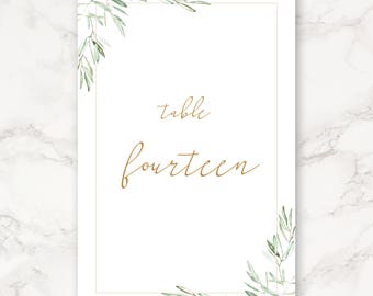 Printable Wedding Table Numbers - Botanical - Instant Download - Olive Branches - Greenery - DIY Printing