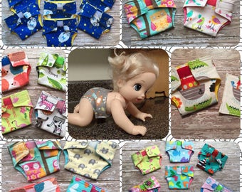 Cloth Doll Diapers//reusable doll diapers//washable toy diapers//Baby Alive diapers