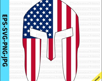 Spartan Helmet Front USA Flag American Flag eps svg png jpg Vector Graphic Clip Art
