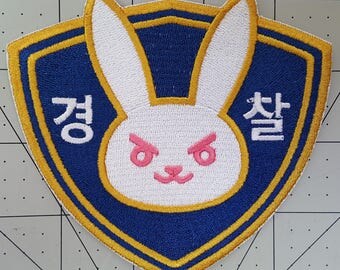 Police Officer D.Va Bunny Shoulder Emblem Overwatch Inspired Embroidered Cosplay Costume Police Officer D.Va Patch Set - Sew On or Iron On