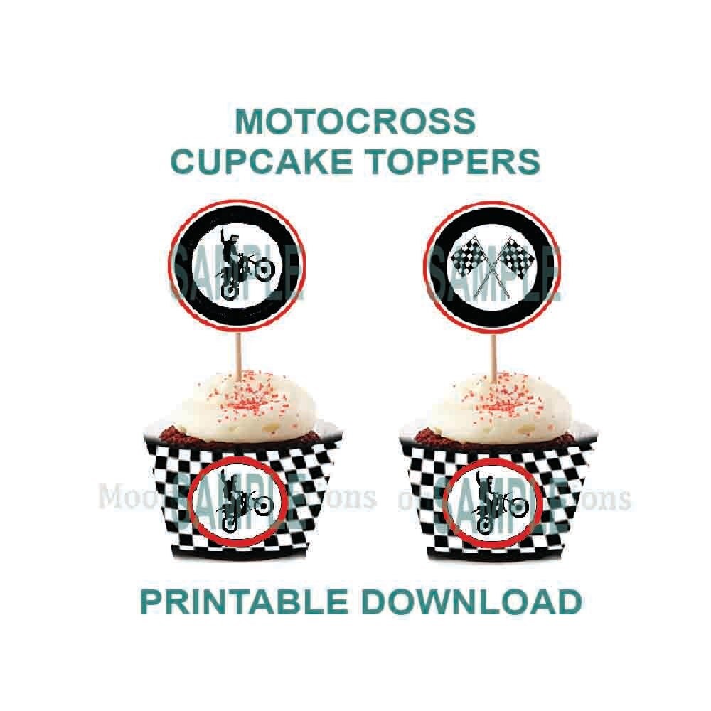 Motocross theme cupcake Toppers . Birthday party Printable