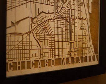 Chicago Marathon Map - Laser Engraved