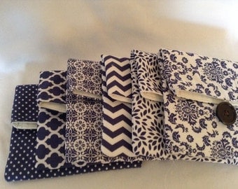 Blue and White Fold Over Pouch / Clutch