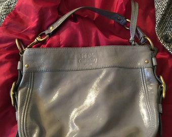 90s Coach Bag, Grey Patent Leather Coach Purse