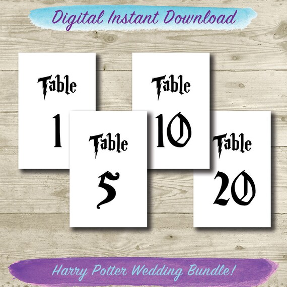 Harry Potter Table Numbers // Harry Potter Wedding // 4 x 6