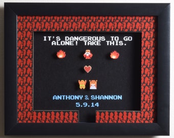 CUSTOMIZABLE Link & Zelda Shadow Box - "Take This!" 3D Video Game Shadow Box with Glass Frame (Great Wedding or Anniversary Gift!)