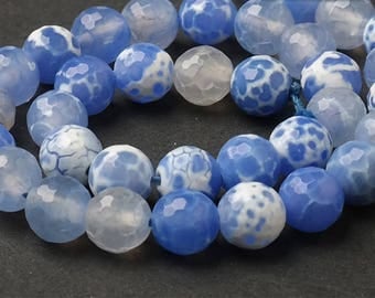 Fire agate facted Beads, Full Strand 15 inch, Round blue agate Stone, Gemstones Beads, 4mm 6mm 8mm 10mm 12mm - B147