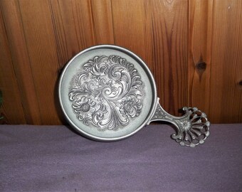Vintage Norwegian Pewter Bowl With Handle Norway Eik Tinn Acanthus Rosemaling